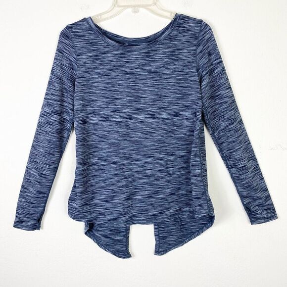 Zyia Navy Space Dye Long Sleeve Split Open Back Athletic Shirt Size M - Picture 2 of 5